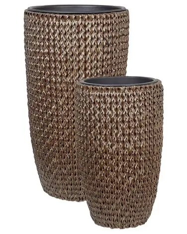 Set of 2 Plant Pots CEDRUS 37/45 cm Brown PE Rattan - Garden & Balcony