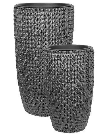Conjunto de 2 macetas CEDRUS 37/45 cm Negro Ratán sintético - Jardín y balcón