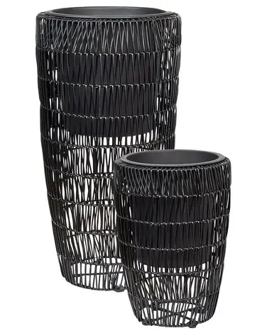 Set of 2 Plant Pots CHELONE 26/34 cm Black PE Rattan - Garden & Balcony
