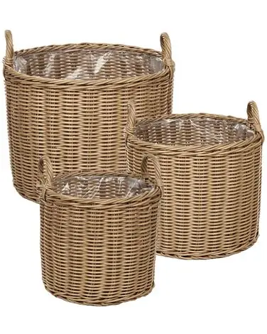 Set of 3 Wicker Planters PENDULA 33/37/45 cm Natural PE Rattan - Garden & Balcony