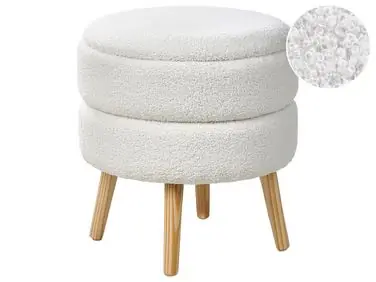 Taburete con almacenaje OKATON Bouclé Blanco - Sala de estar