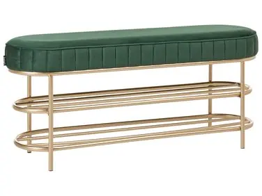 2 Tier Shoe Bench VERGENNES Velvet Emerald Green with Shelf - Bedroom