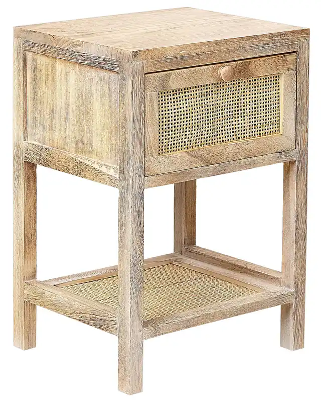 1 Drawer Bedside Table ESTO Paulownia Wood Light Brown - Bedroom