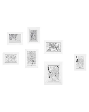 Wall Gallery of Maps 7 Frames White DENKORO - Living Room