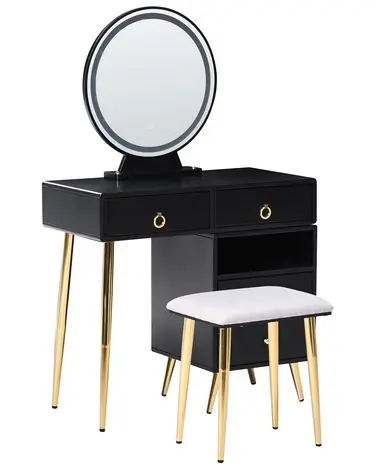Tocador con espejo y taburete YVES LED Negro - Dormitorio
