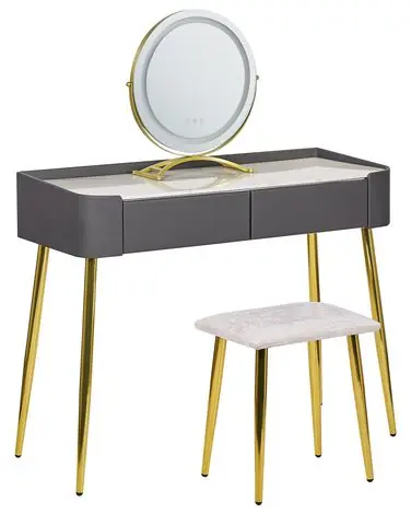 Tocador con espejo y taburete SURIN LED Gris - Dormitorio