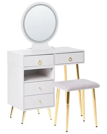 Tocador con espejo y taburete YVES LED Blanco - Dormitorio