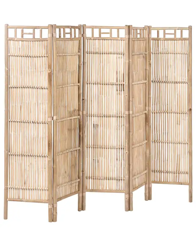 5-Panel Garden Privacy Screen CEFALU Folding Light Brown