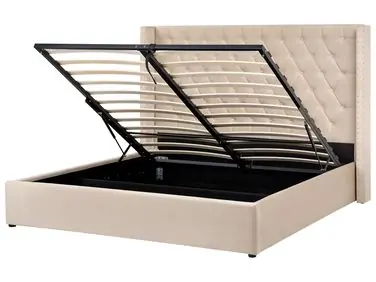 Cama con almacenaje LUBBON Terciopelo Beige 180 x 200 cm - Dormitorio