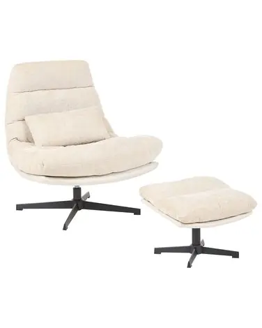Swivel Armchair TOVIK with Footstool Chenille Light Beige - Living Room