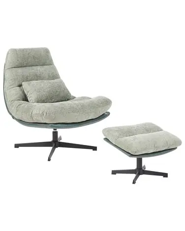 Swivel Armchair TOVIK with Footstool Chenille Light Green - Living Room