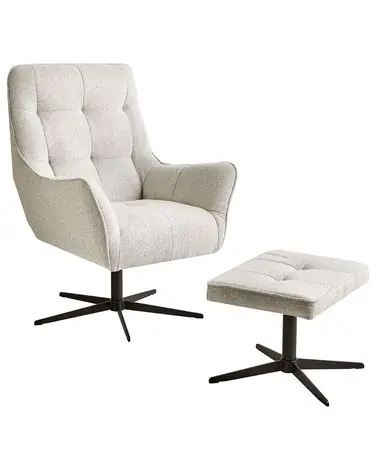 Swivel Armchair MOLLE II with Footstool Fabric Light Beige - Living Room