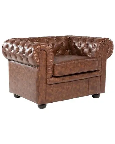Armchair CHESTERFIELD Faux Leather Golden Brown - Living Room
