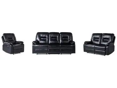 Conjunto de sala de estar reclinable manual 6 plazas BERGEN Piel sintética Negro