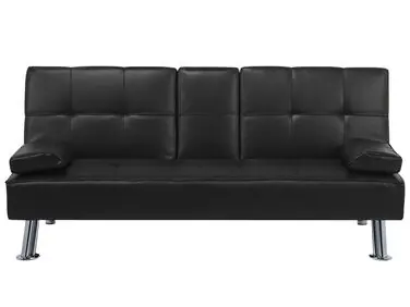 Sofa Bed 3 Seater ROXEN Faux Leather Black - Living Room