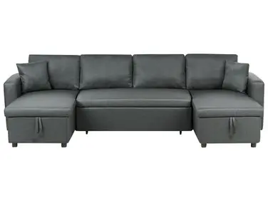 U-Shape Sofa Bed 5 Seater SOMMEN Fabric Dark Grey with Storage