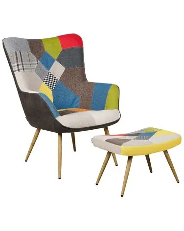 Wingback Chair VEJLE with Footstool Fabric Multicolour - Living Room