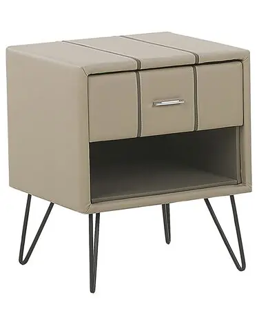 1 Drawer Bedside Table BETIN Faux Leather Beige - Bedroom
