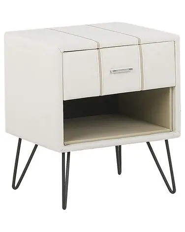 1 Drawer Bedside Table BETIN Faux Leather White - Bedroom
