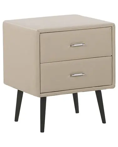 2 Drawer Bedside Table ESSONNE Faux Leather Beige - Bedroom