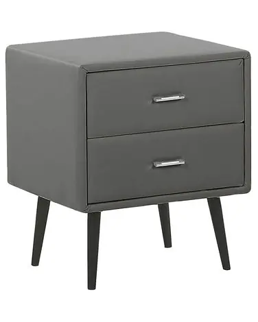 2 Drawer Bedside Table ESSONNE Faux Leather Grey - Bedroom