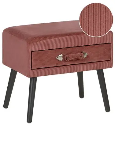 1 Drawer Bedside Table EUROSTAR Corduroy Pink - Bedroom