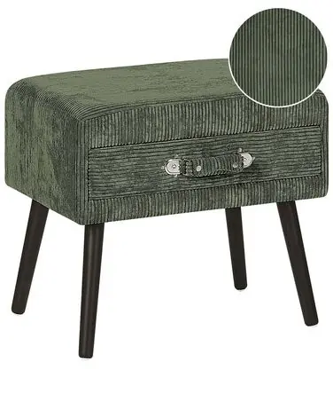 1 Drawer Bedside Table EUROSTAR Corduroy Dark Green - Bedroom