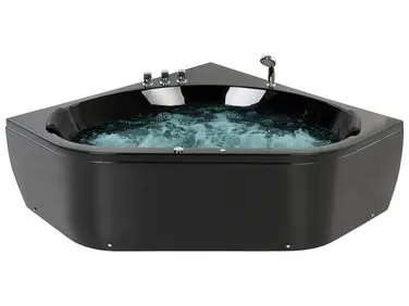 Bañera de hidromasaje LED esquinera MEVES 140 x 140 cm Negro - Baño