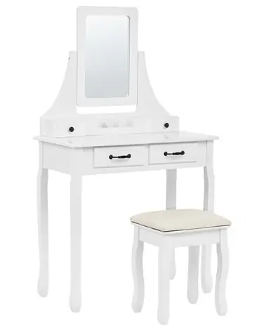 Tocador con espejo y taburete RAYON Blanco - Dormitorio