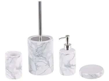 4-Piece Bathroom Accessories Set ARAUCO Ceramic White Marble