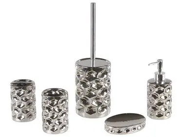 5-Piece Bathroom Accessories Set TIRUA Ceramic Silver
