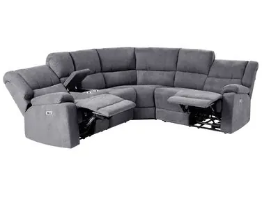 Sofá esquinero reclinable eléctrico 5 plazas ROKKE Tela Gris oscuro con puerto USB Izquierda - Sala de estar