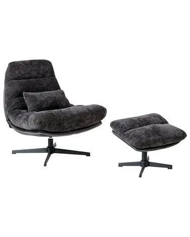 Swivel Armchair TOVIK with Footstool Chenille Black - Living Room