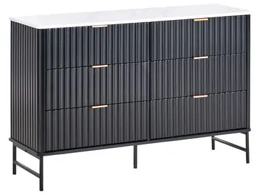 6 Drawer Chest GLASTONBURY Marble/ Black - Living Room