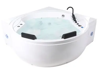 Bañera de hidromasaje LED esquinera MANRESA con altavoz Bluetooth integrado 225 x 160 cm Blanco - Baño