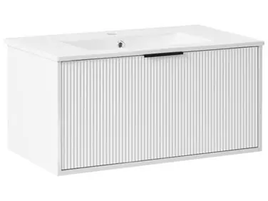 Mueble de baño suspendido con lavabo con tirador negro TILCARA Blanco
