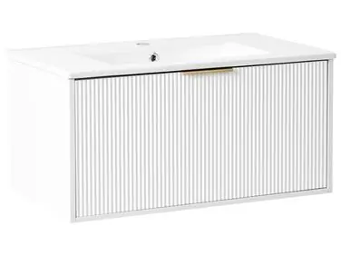 Wall Mounted Vanity Unit with Basin with Gold Handle TILCARA White - Bathroom