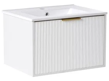 Wall Mounted Vanity Unit with Basin with Gold Handle TILCARA White - Bathroom