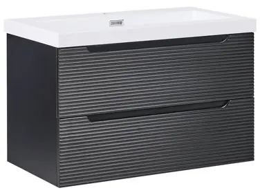 Wall Mounted Vanity Unit with Basin MAKANA Black - Bathroom