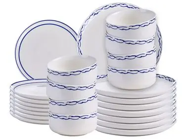 Vajilla de 24 piezas AMCHUR Porcelana Blanco/Azul - Accesorios decorativos