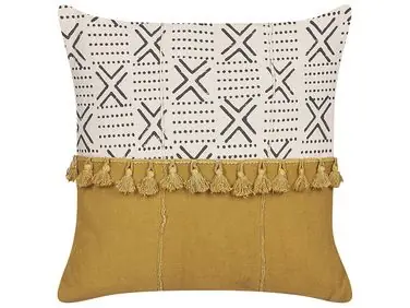 Throw Cushion WOODI Cotton 45 x 45 cm Yellow Geometric Pattern - Home Accessories