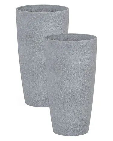 Set of 2 Plant Pots ABDERA 23 cm Grey - Garden & Balcony