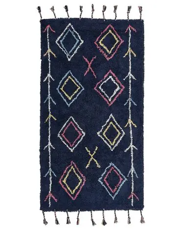 Alfombra CORUM Negro 80 x 150 cm Algodón - Accesorios decorativos