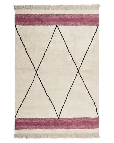 Alfombra AFSAR Beige claro 140 x 200 cm Algodón - Accesorios decorativos