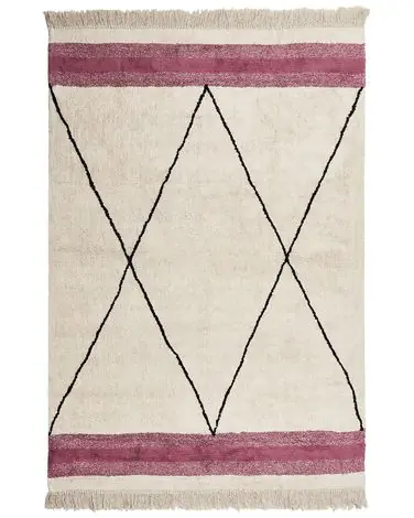 Alfombra AFSAR Beige claro 160 x 230 cm Algodón - Accesorios decorativos