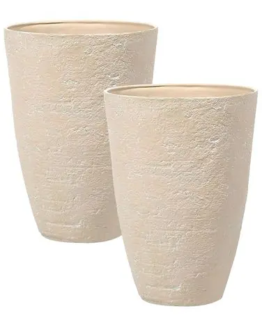 Set of 2 Plant Pots CAMIA 51 cm Beige - Garden & Balcony