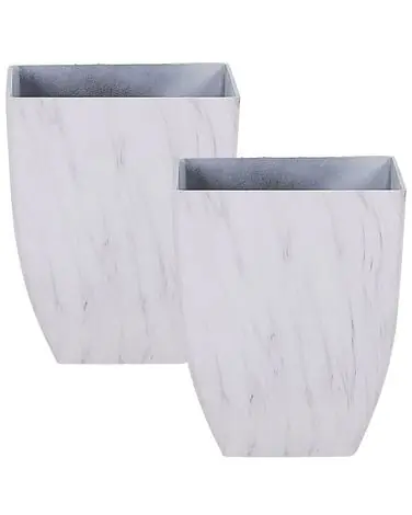 Set of 2 Plant Pots MIRO 35 cm White Marble - Garden & Balcony