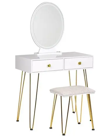 Tocador con espejo y taburete CAEN LED Blanco - Dormitorio