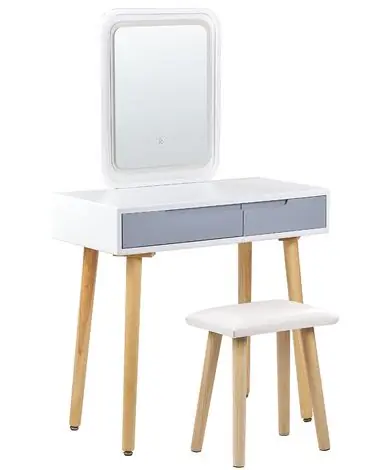 Tocador con espejo y taburete DIEPPE LED Blanco - Dormitorio