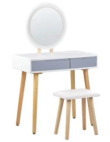 Tocador con espejo y taburete JOSSELIN LED Blanco - Dormitorio
